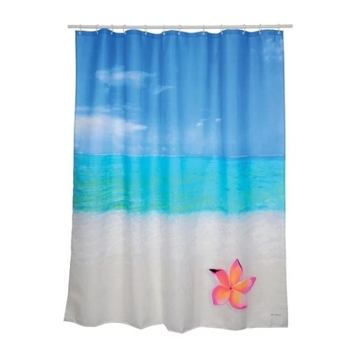 Rideau de douche Polyester 180x200cm Motif Paradise Bleu & Blanc -Anneaux inclus MSV