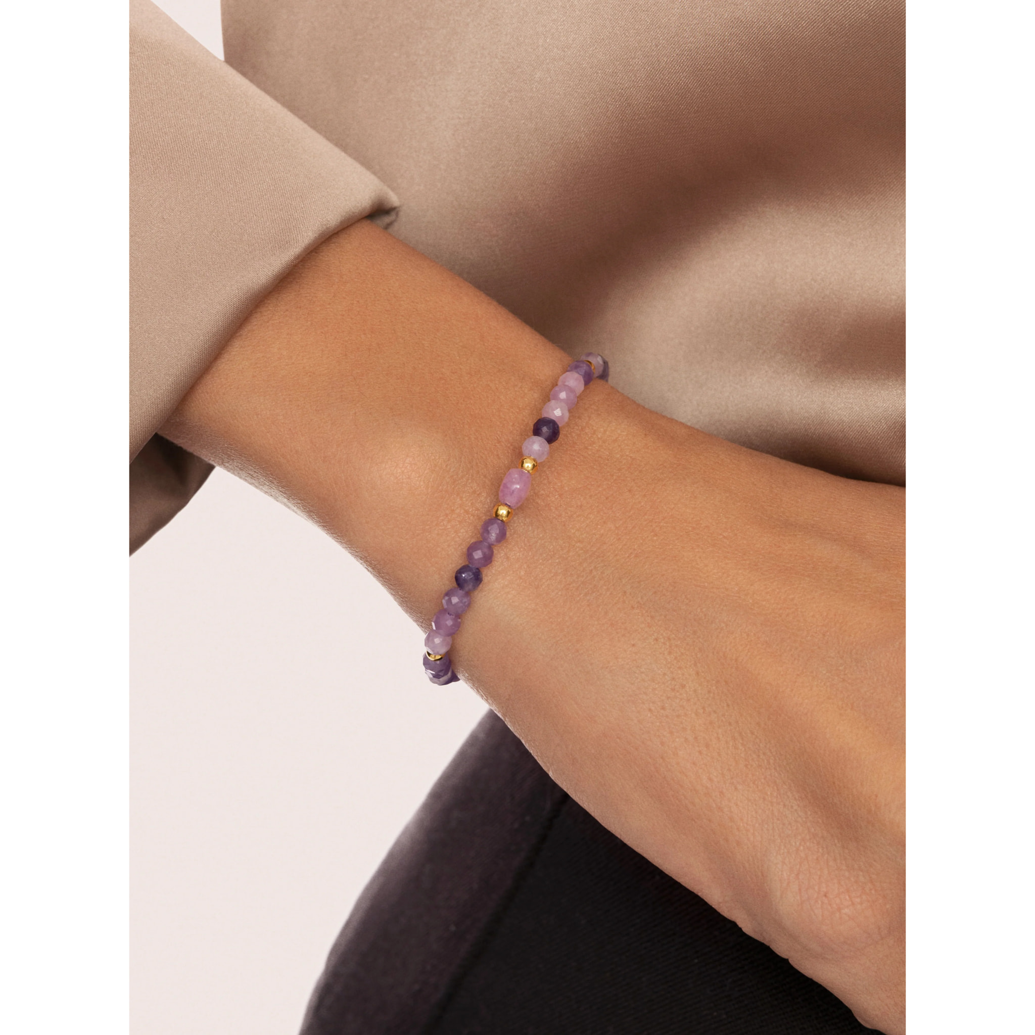 Pulsera Amulet Amatista Acero Baño Oro