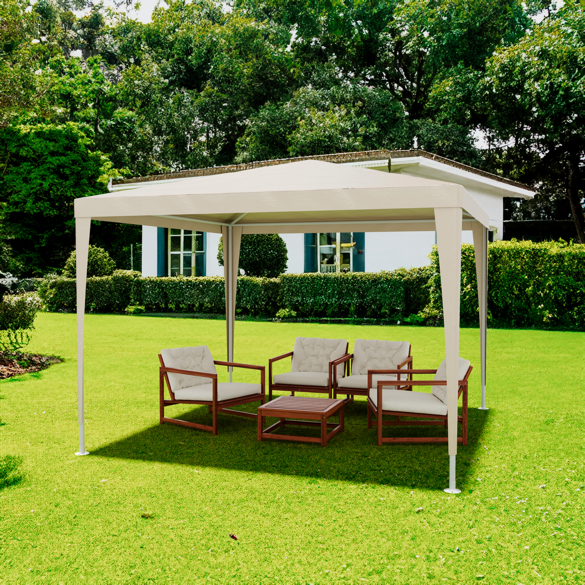 Gazebo 3x3 M Struttura Acciaio Copertura PE 110 gr/m² Impermeabile Idrorepellente Resistente Raggi UV Tenda Picnic Campeggio Esterno Giardino Tortora
