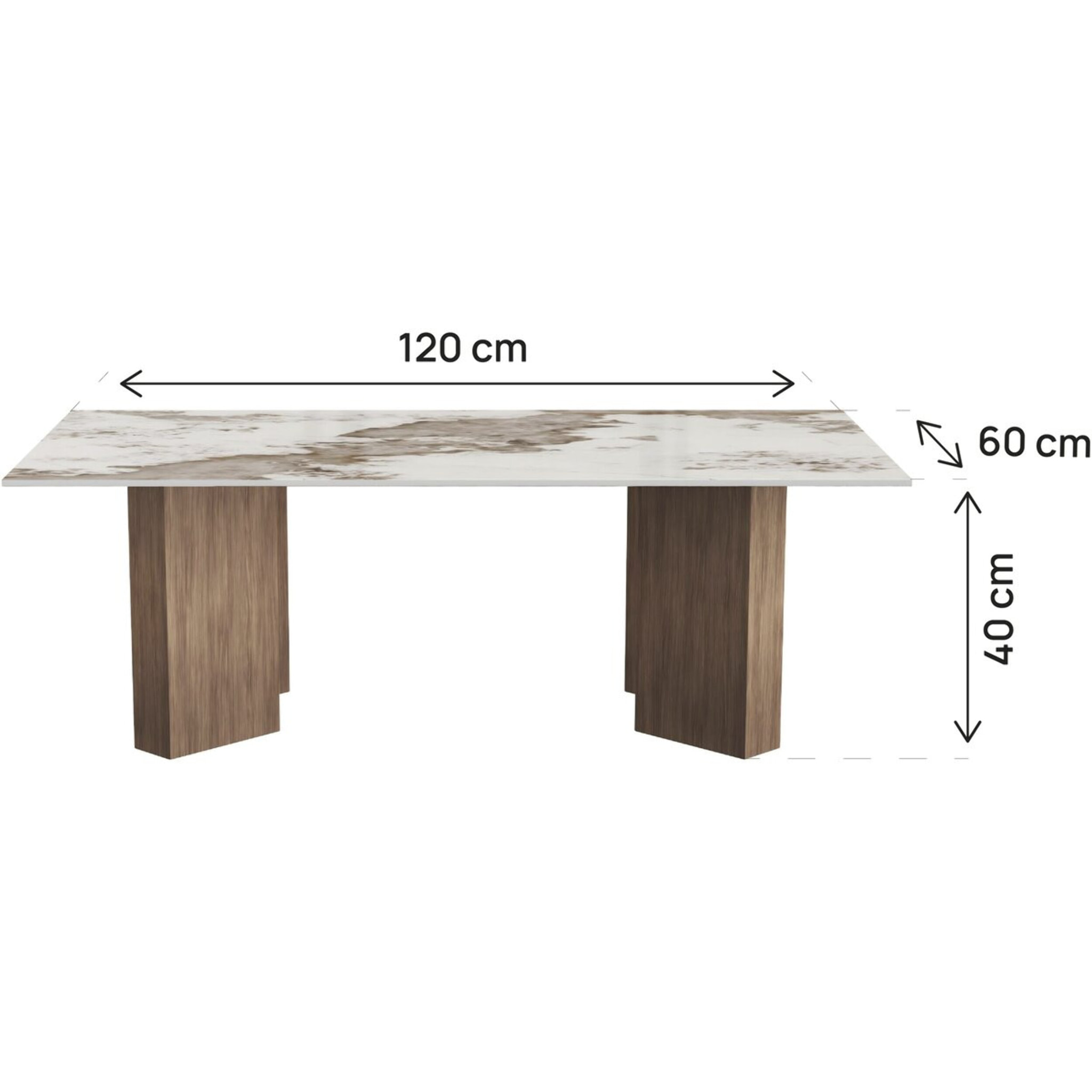 Table basse en bois avec plateau en céramique "Elma" - 120 cm - Marron