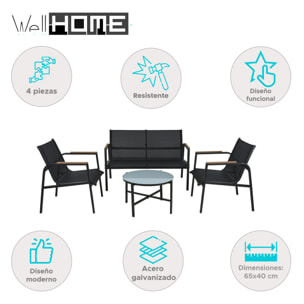 Well Home Conjunto de Muebles de Jardín de 4 Piezas de diseño en acero galvanizado y vidrio acabado de Mármol