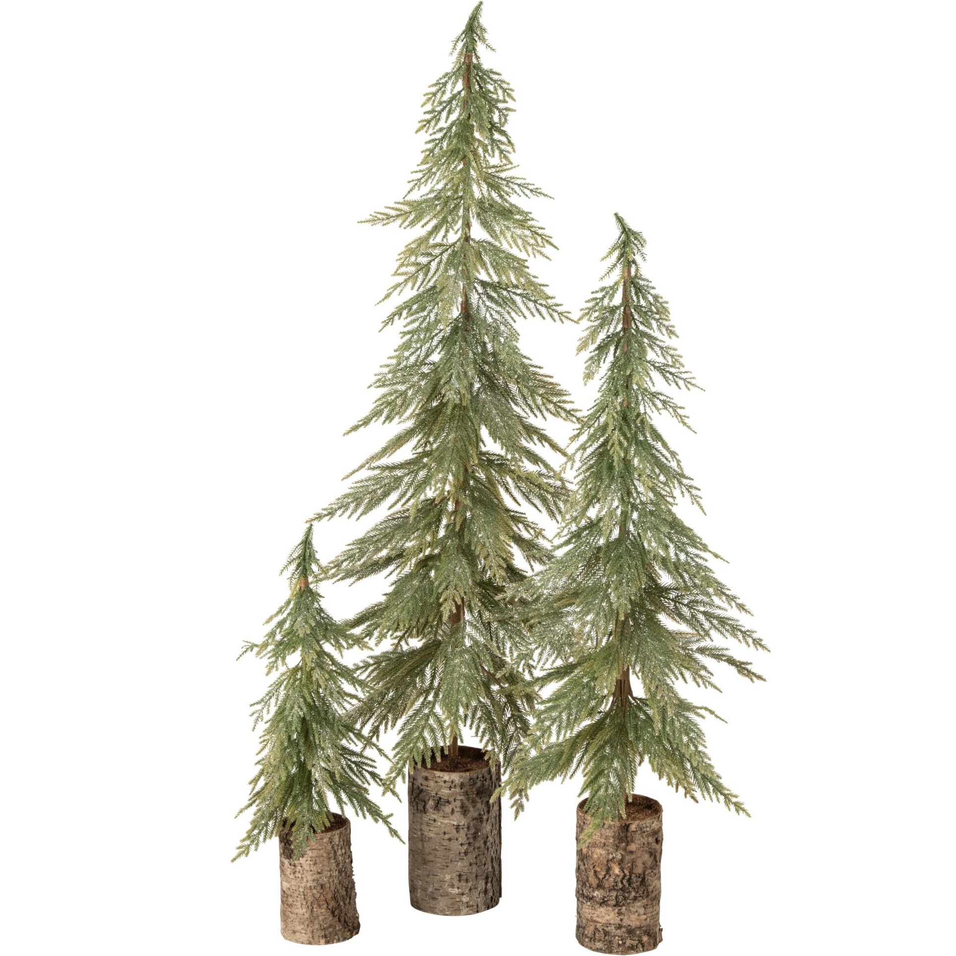 J-Line sapin de Noël socle en bois - polyéthylène - vert foncé/naturel - large