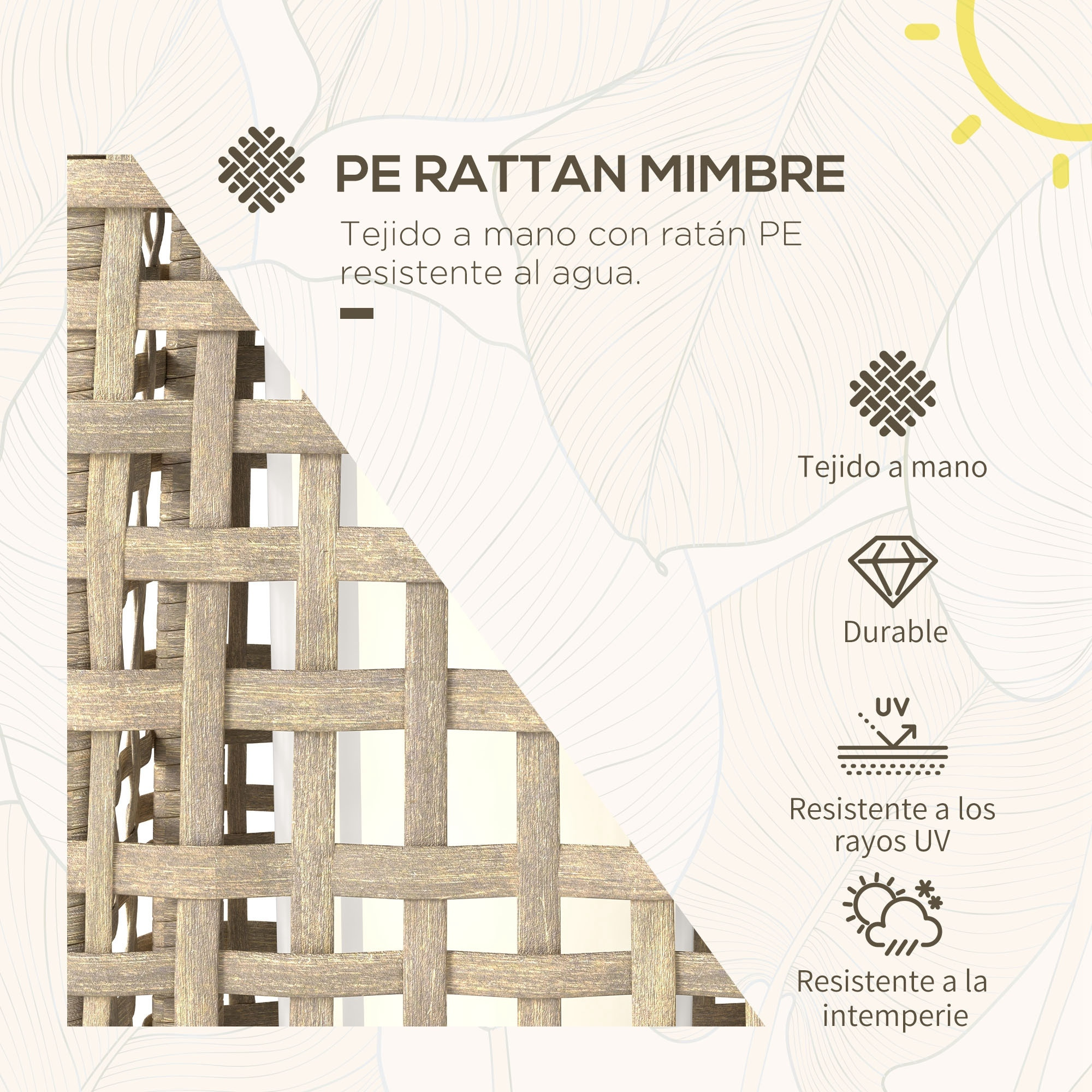 Linterna de Jardín de Ratán Sintético Luces Solares Exterior con Luces LED Encendido/Apagado Automático para Terraza Balcón Patio 21x21x78 cm Natural