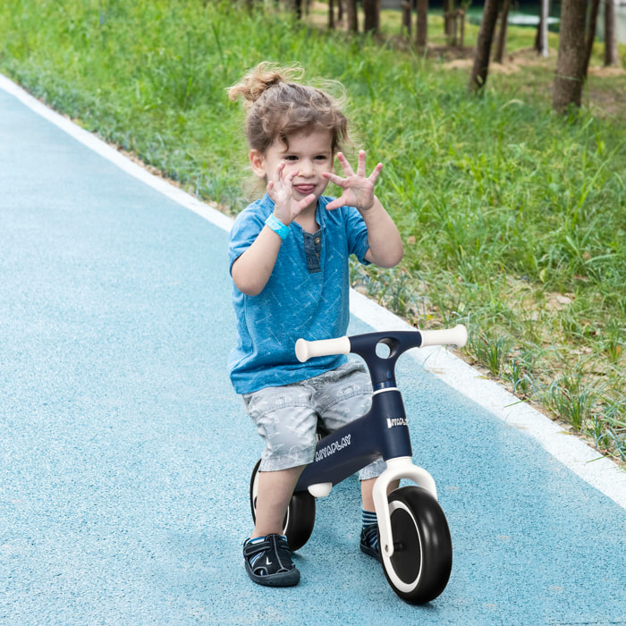 Draisienne vélo enfant 18-36 mois - selle réglable, poignées antidérapantes, roues mousse increvables - blanc bleu marine