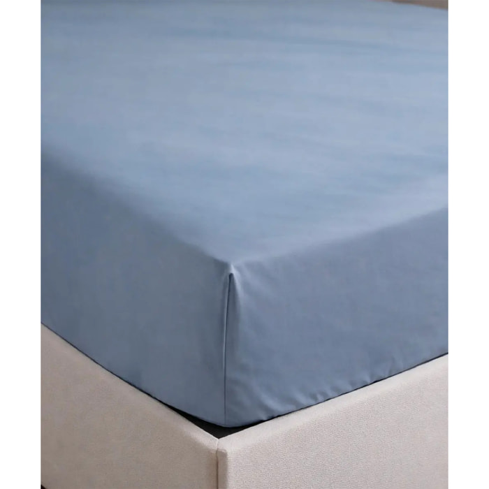 Lenzuolo Inferiore Angolare RASO AZZURRO tinta unita per letto matrimoniale 100% Raso di Cotone e Made in Italy