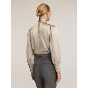 Motivi - Blusa a body in raso con fiocco al collo - Grigio