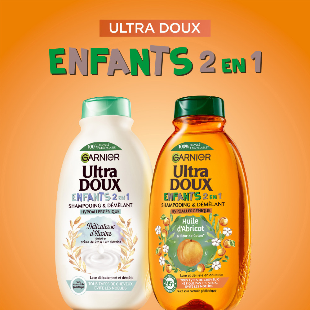 Lot de 12 - Garnier Ultra Doux Huile d'Abricot & Fleur de Coton Enfants 2-en-1 Shampooing & Démêlant 300ml
