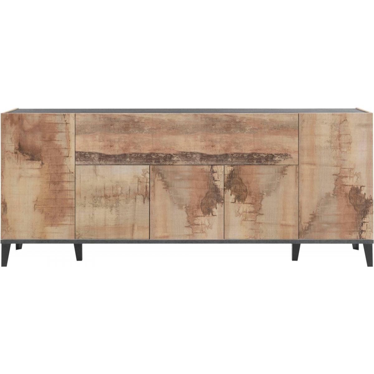 Credenza moderna a 6 ante, Made in Italy, Madia da cucina rialzata, Buffet di design da soggiorno, Cm 200x40h82, Ardesia e Acero