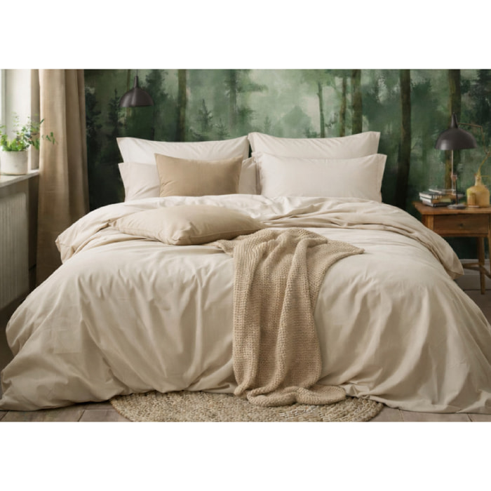 Parure Copripiumino Estate/Inverno 100% Raso Cotone Tinta Unita Beige 02 GI