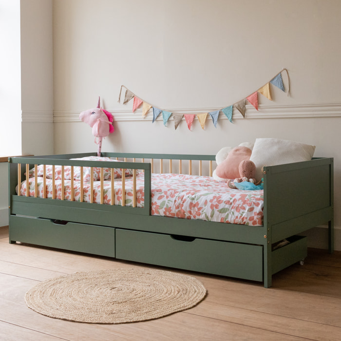 Lit pour enfant 190x90cm vert avec tiroirs ADAM