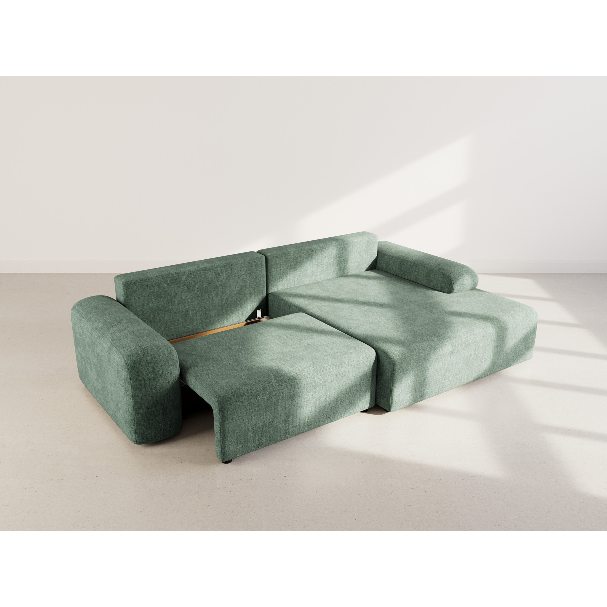 Rebecca - canapé d'angle droit 4 places convertible avec coffre en velours texturé - Vert