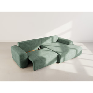 Rebecca - canapé d'angle droit 4 places convertible avec coffre en velours texturé - Vert