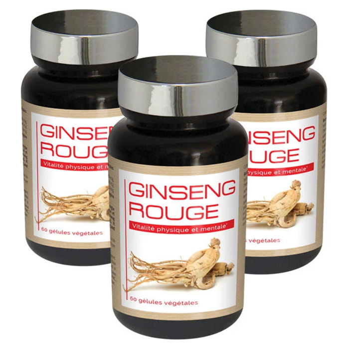 NUTRIEXPERT – Ginseng Rouge – Aide a lutter contre la fatigue et le stress – Soutien des défenses naturelles et vitalité – Stimule le système immunitaire – 100% Extraits Racine de Ginseng – Lot de 3