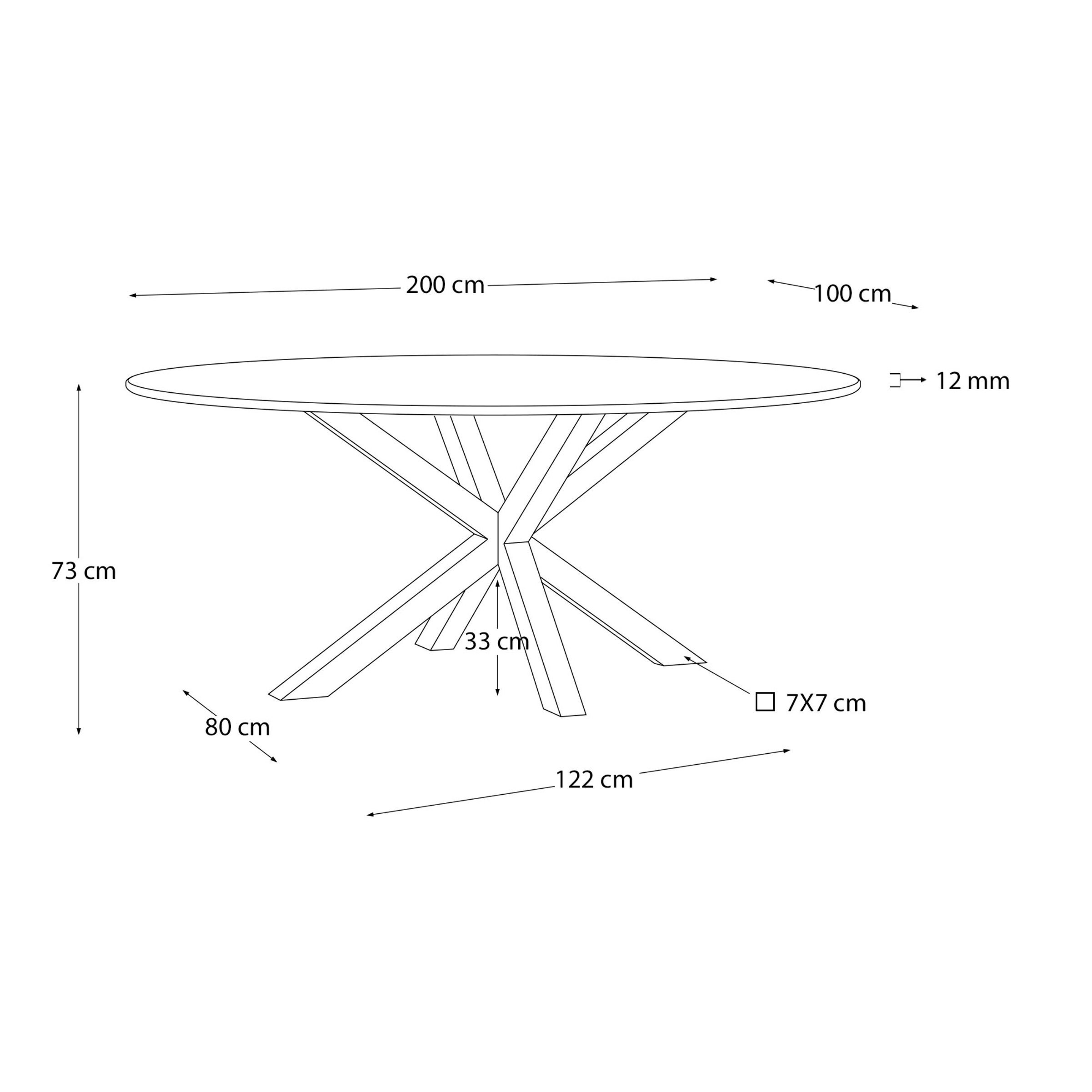 Kave Home - Tavolo ovale Argo di vetro e gambe in acciaio effetto legno Ø 200 x 100 cm