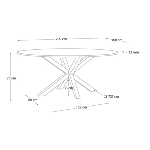 Kave Home - Tavolo ovale Argo di vetro e gambe in acciaio effetto legno Ø 200 x 100 cm