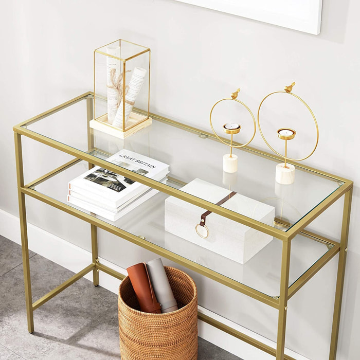 Consolle da salotto moderna in oro e vetro temperato