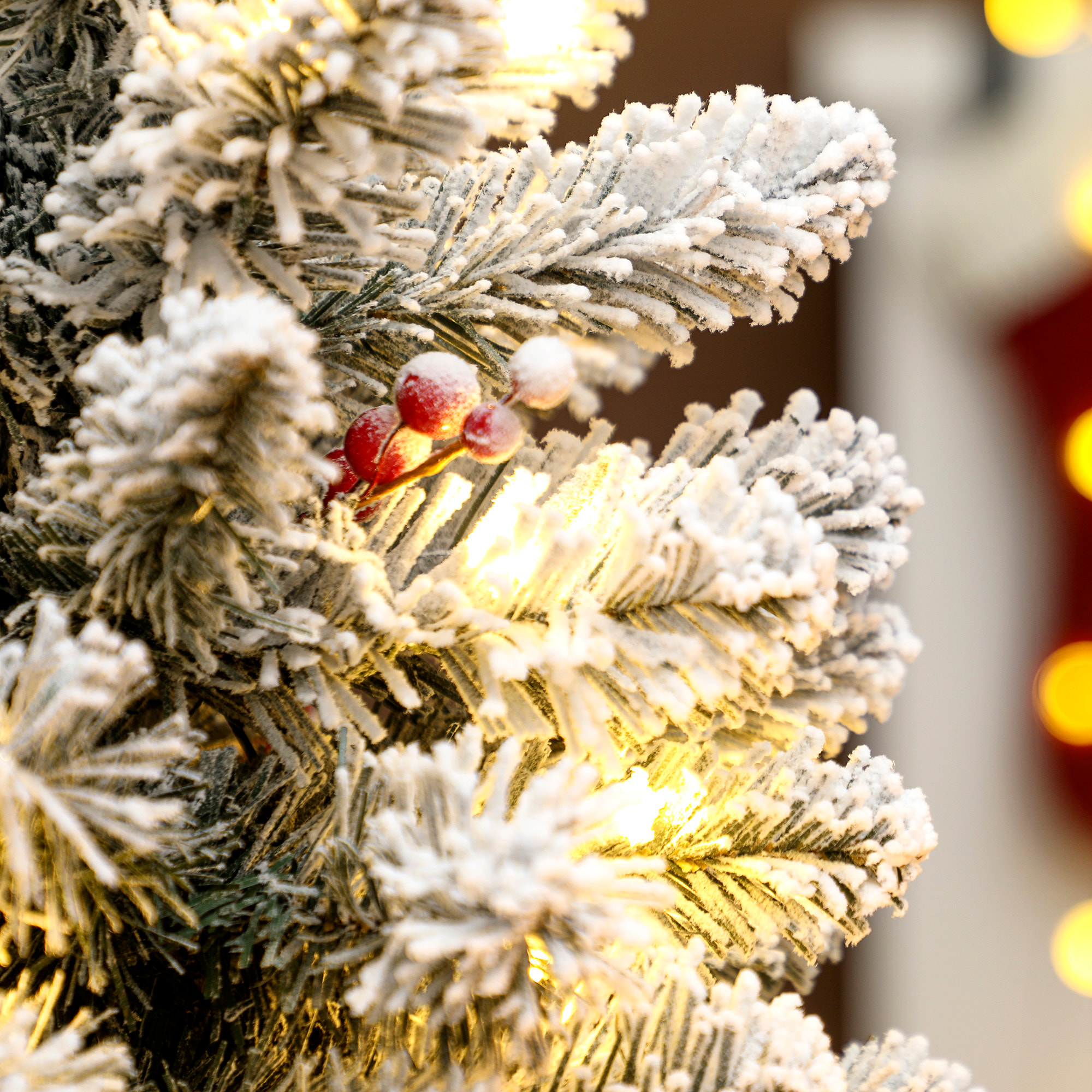 Árbol de Navidad con 35 Luces LED, 60 cm, Mini Árbol de Navidad Artificial con 72 Ramas Densas con Nieve, Piñas, Bayas y Base de Arpillera, Decoración Navideña de Mesa para Casa, Oficina, Verde