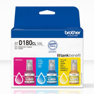 Cartouche d'encre BROTHER Pack 3 Bouteilles d'Encre BTD180 Couleurs (YMC) - BTD180VAL
