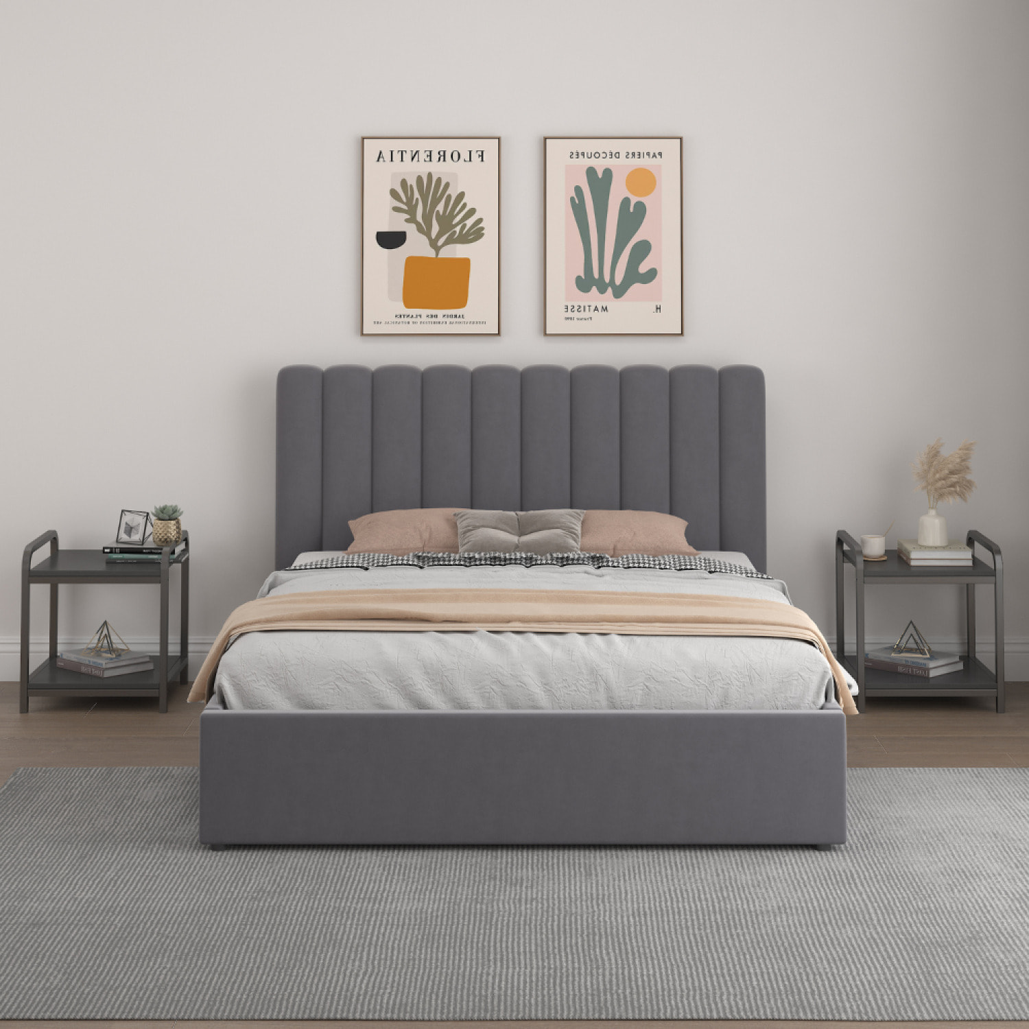 LEANA Lit avec coffre de rangement 160x200cm velours gris foncé