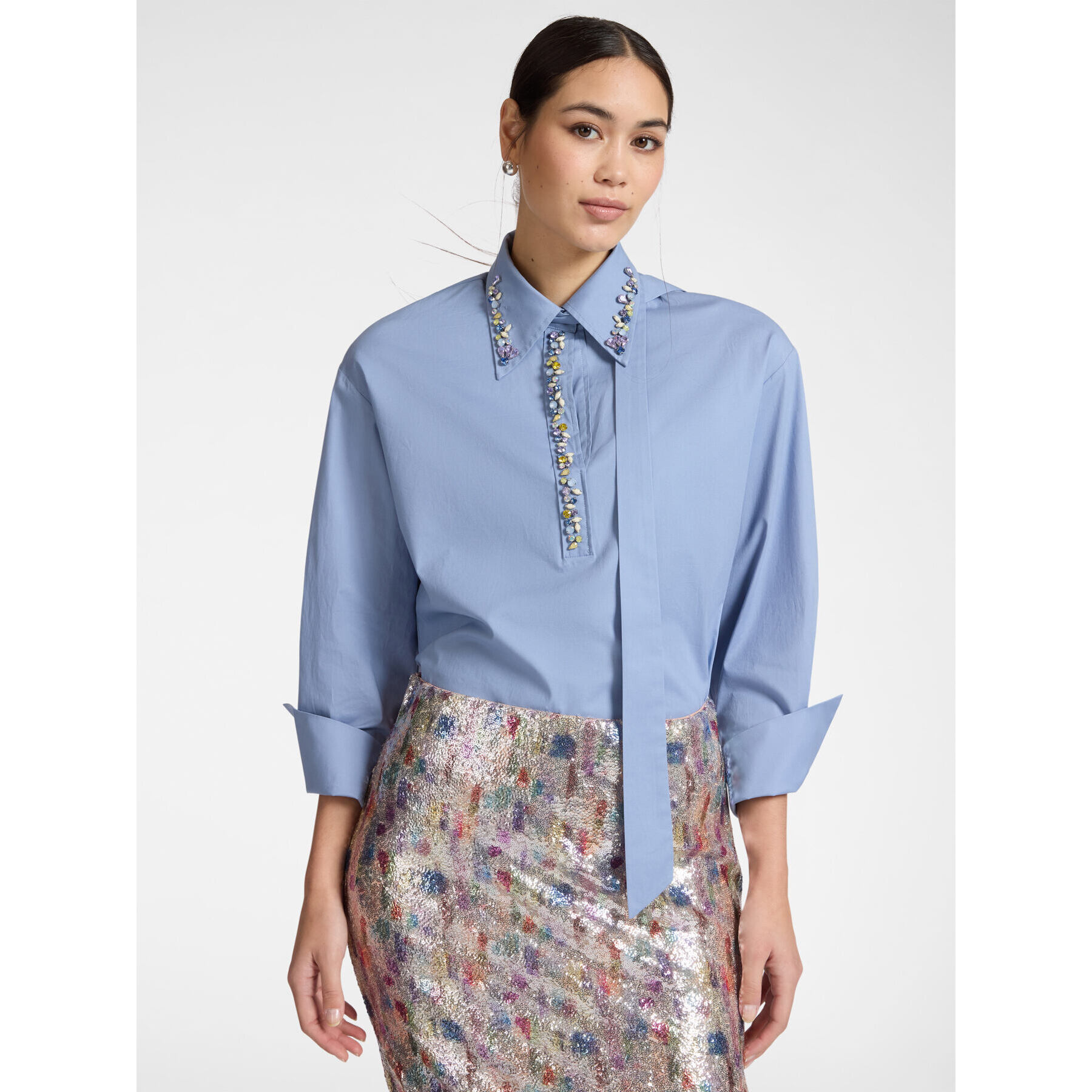 Elena Mirò - Camisa de popelín con cristales - Light - blue