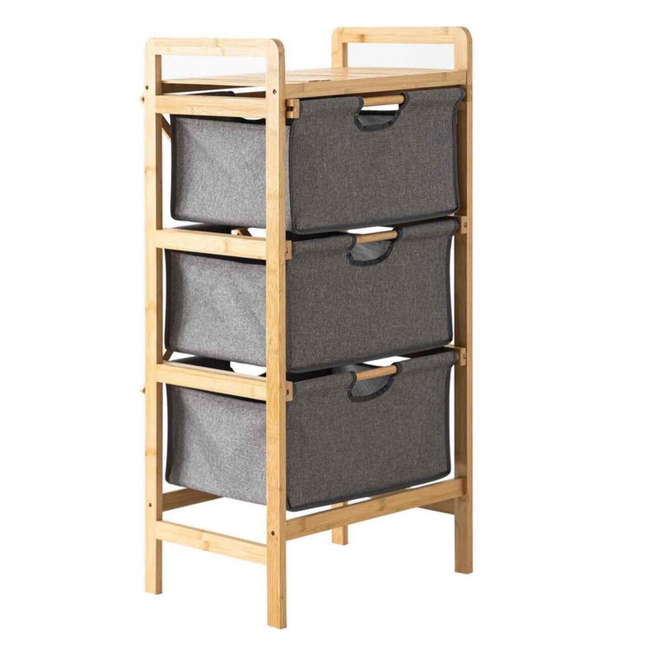 Scaffale da bagno con struttura in bamboo e vani in stoffa 44x33x96 cm