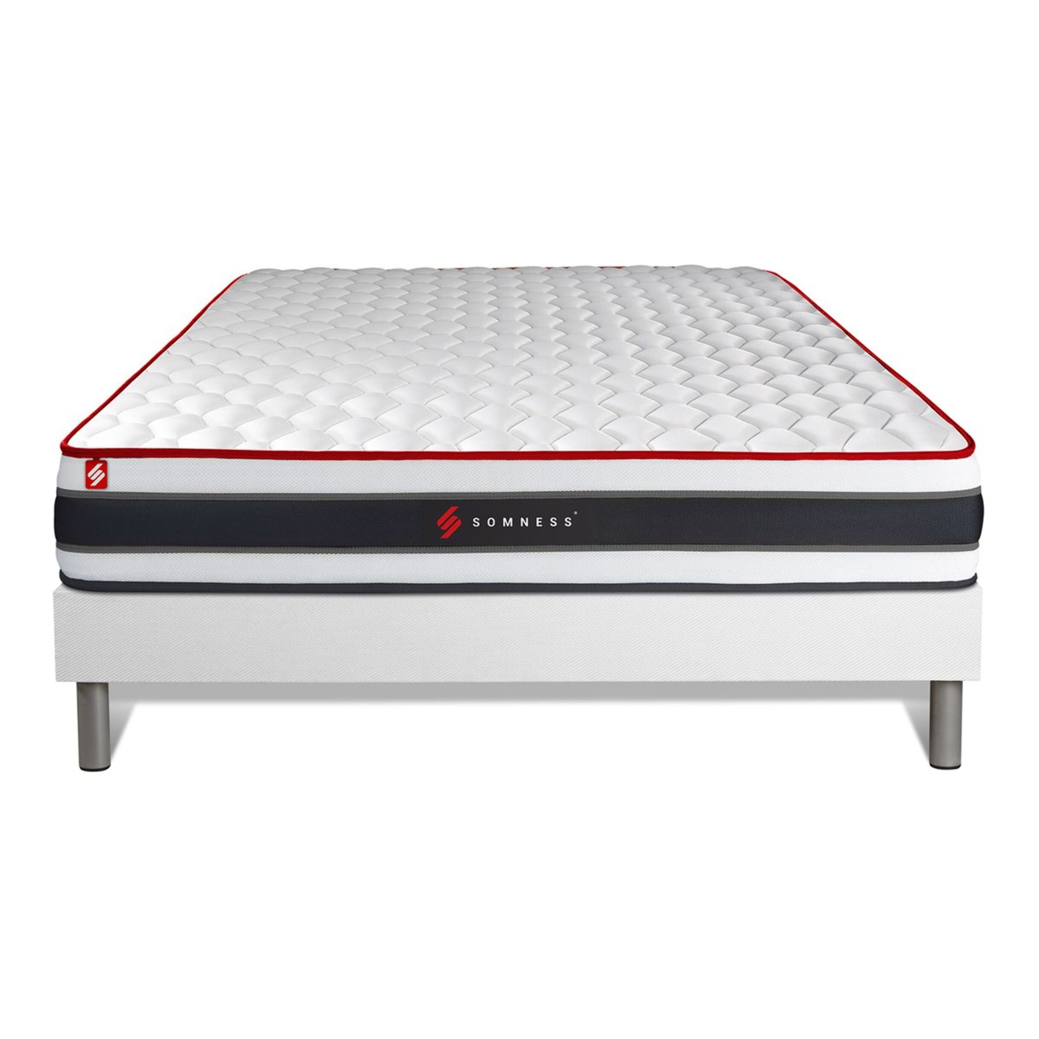 Ensemble - Matelas Ressorts ensachés et mémoire de forme 22cm d'épaisseur - 3 zones de confort - Confort ferme - Sommier tapissier monobloc - 2 places