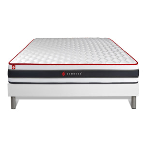 Ensemble - Matelas Ressorts ensachés et mémoire de forme 22cm d'épaisseur - 3 zones de confort - Confort ferme - Sommier tapissier monobloc - 2 places