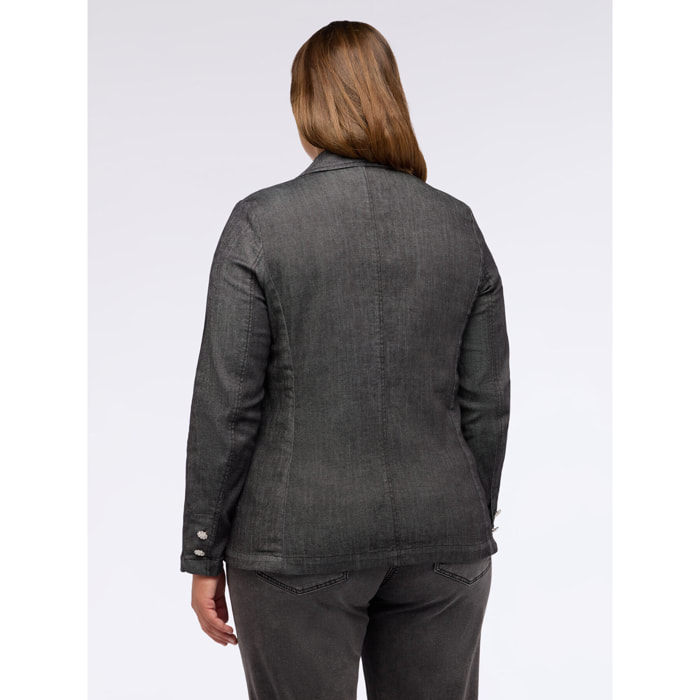 Fiorella Rubino - Blazer in denim con bottoni gioiello - Nero