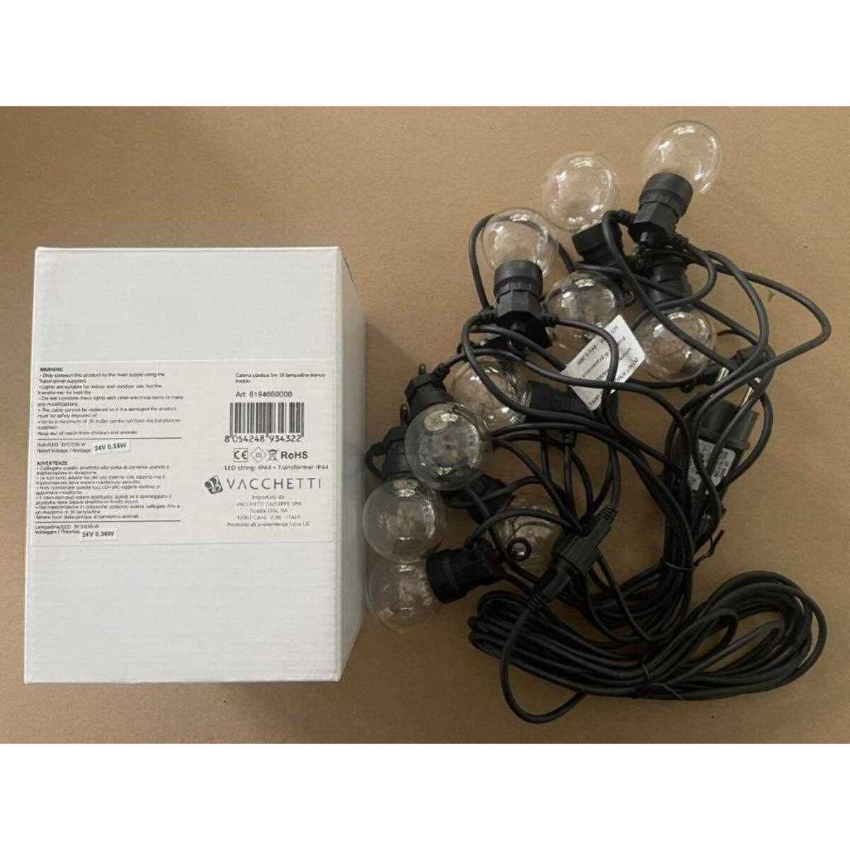 Catena in plastica da 5m con 10 lampadine a luce bianco freddo