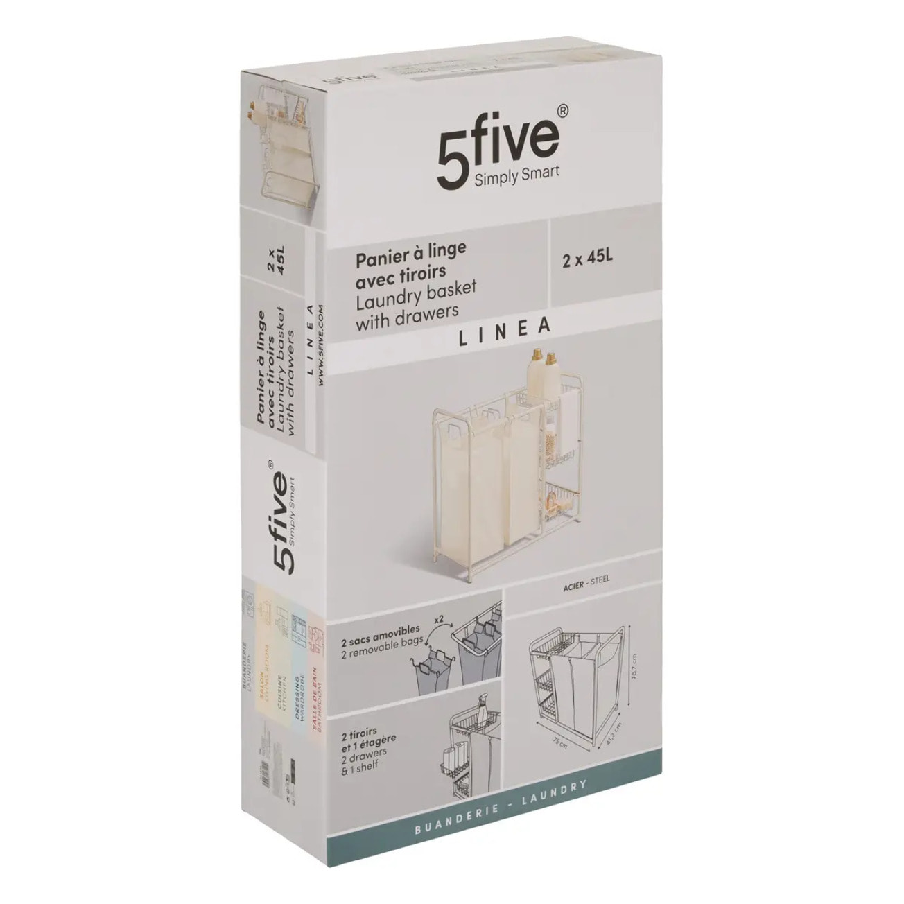 Panier à linge 2 compartiments de 45L Linea blanc