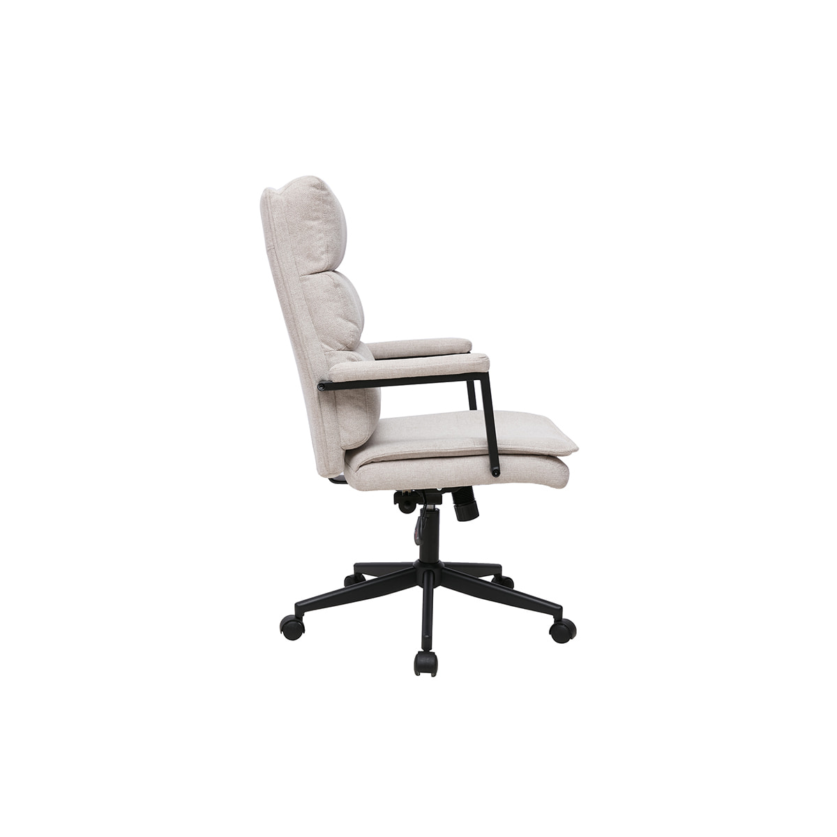 Fauteuil de bureau à roulettes en tissu effet velours texturé beige et métal noir SAEL
