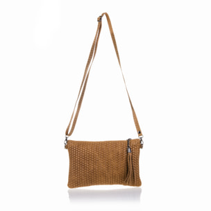 Oleggio Bolso bandolera Mujer.Piel auténtica Gamuza Grabado Espiga