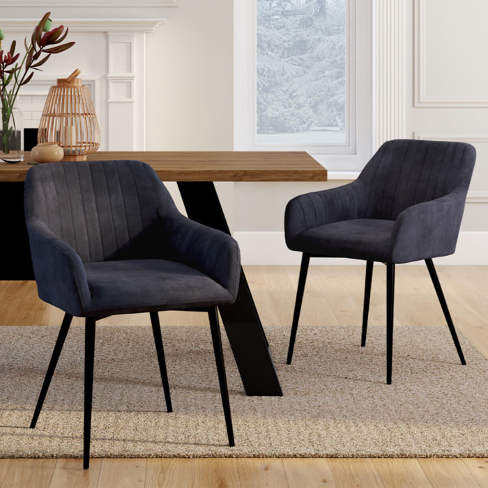 Chaises avec accoudoirs Ariana en velours et pieds métal - lot de 2 - Gris anthracite