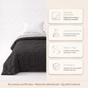 Trapunta invernale bicolor Made in Italy in microfibra di poliestere - Nero/Grigio