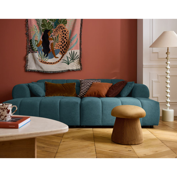 Ray - canapé droit 4 places avec double méridienne - assise profonde - en tissu texturé - Bleu grisé