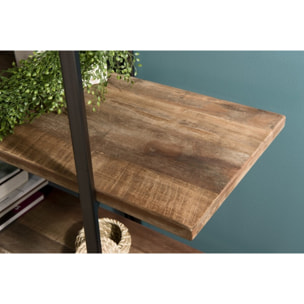 SIXTINE - Étagère marron 4 niveaux Teck recyclé Acacia Mahogany et métal noir