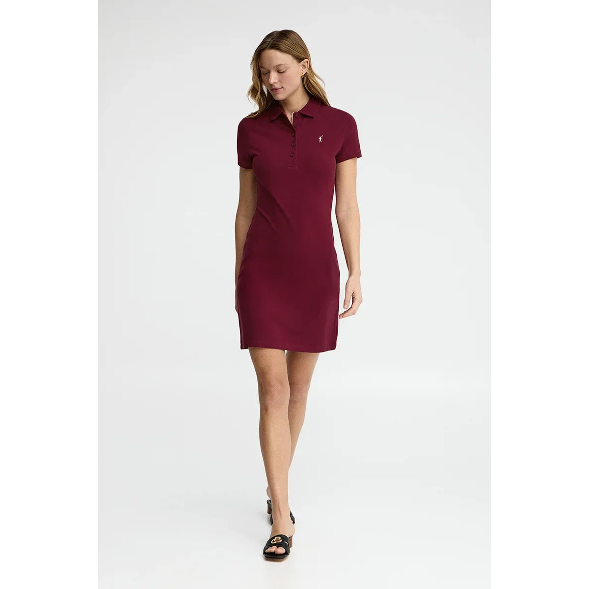 Vestito corto granata a maniche corte con colletto a polo e logo Rigby Go