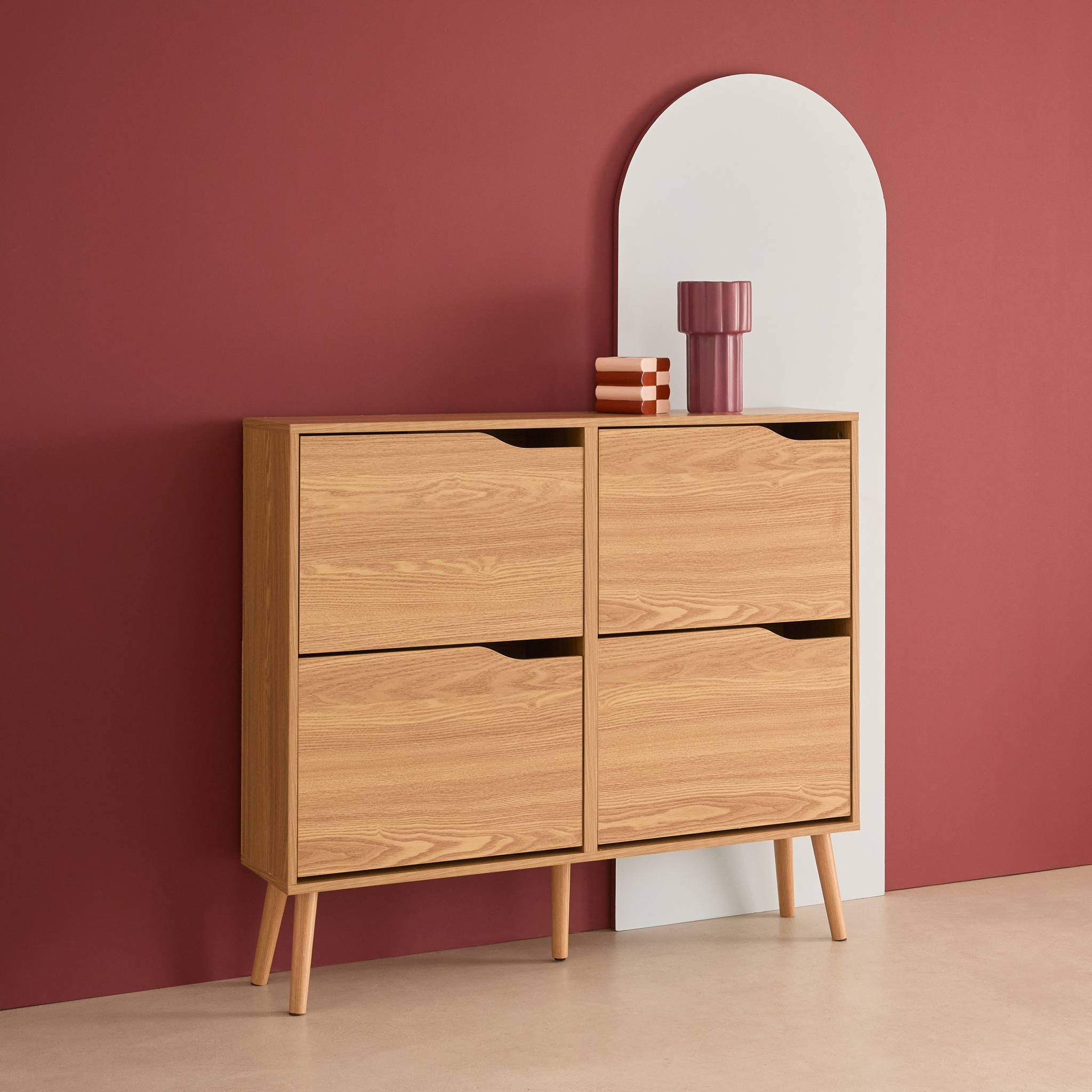 Meuble à chaussures décor bois 4 abattants NEPAL