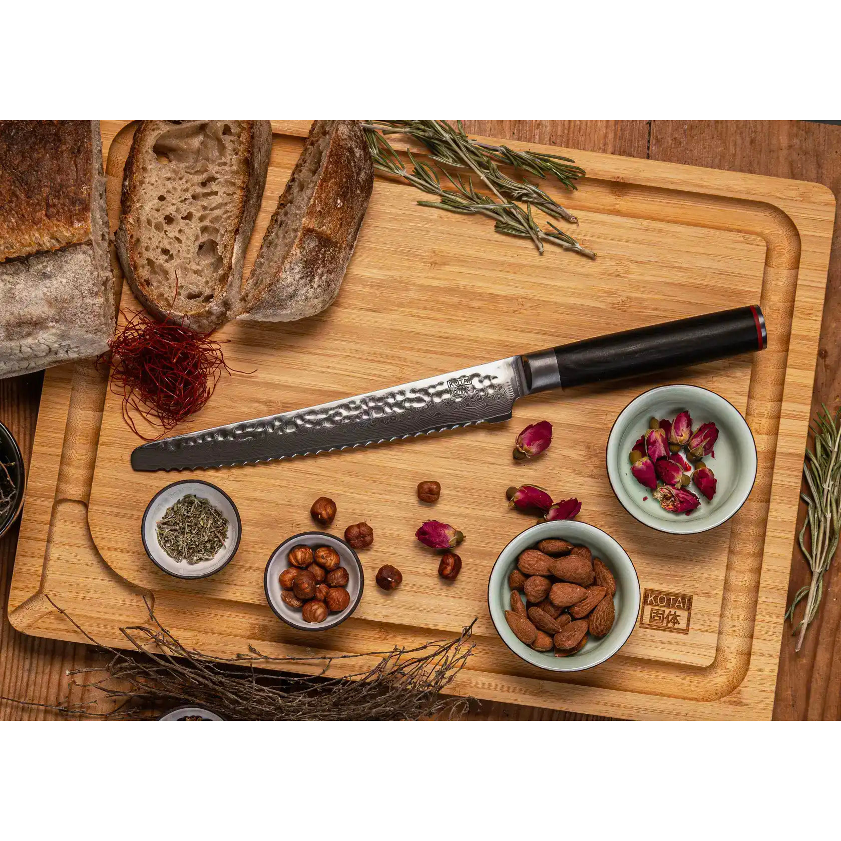 Coltello da pane seghettato | acciaio damasco | L: 20 cm