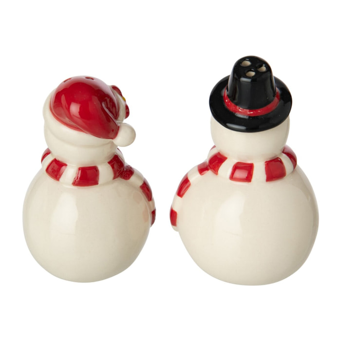 J-Line Sel et poivre bonhomme de neige - grès - blanc/rouge Noël
