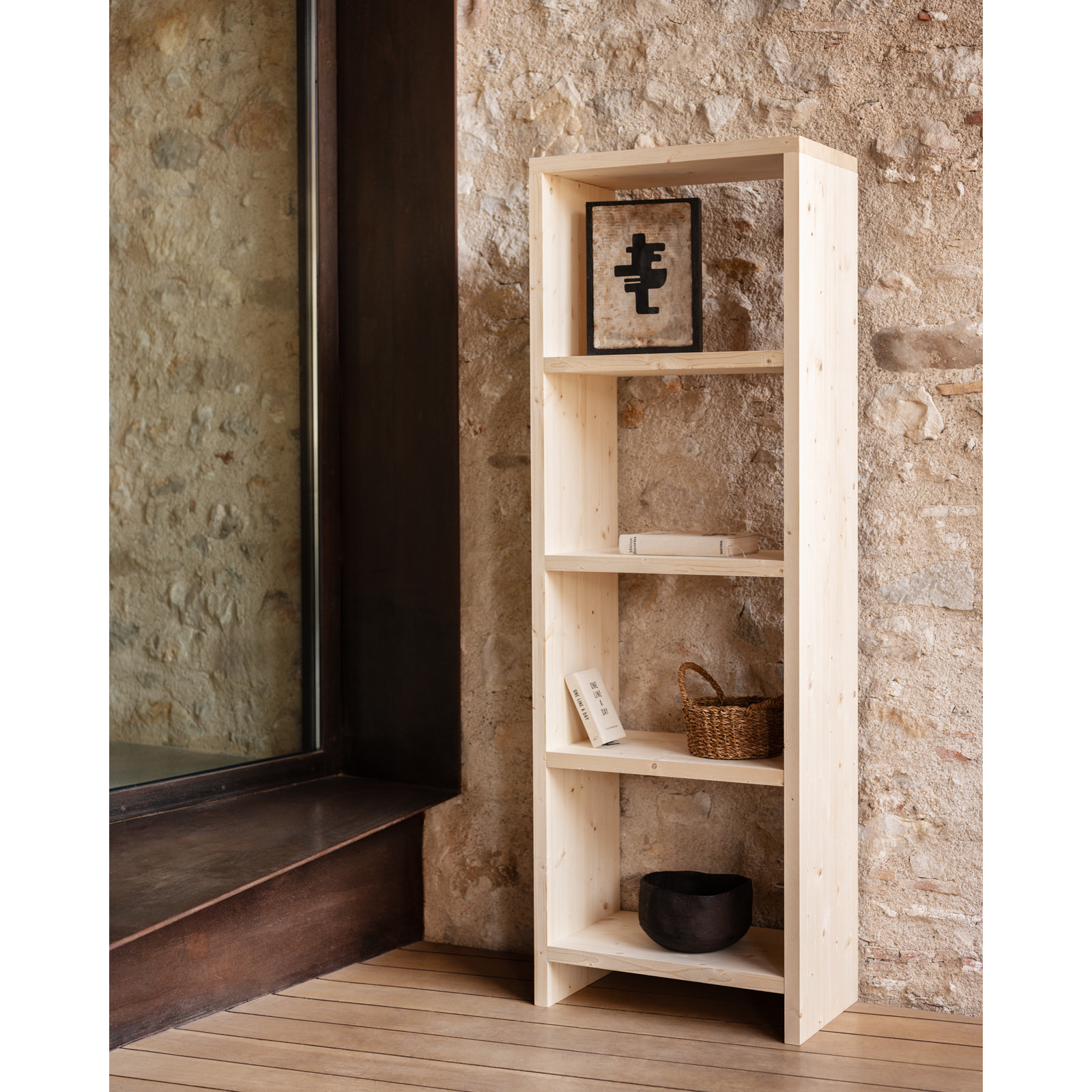 Estantería de madera maciza tono natural de 180x60cm Alto: 180 Largo: 60 Ancho: 35