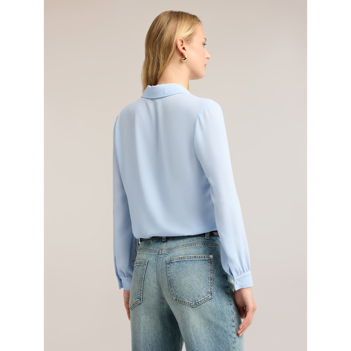 Motivi - Camicia in crêpe de chine con colletto classico - Azzurro