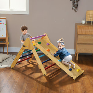 3 en 1 Triángulo de Escalada Montessori, Escalada para Niños de Madera Plegable, para18-48 Meses, con Rampa, para Deslizarse o Escalar, 147x64,5 cm, Multicolor