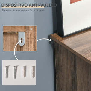 Aparador con Puerta de Metal Mueble Auxiliar con 3 Estantes Abiertos y Armario con Puerta y Balda Ajustable para Salón Cocina 80x35x82 cm Madera Natural