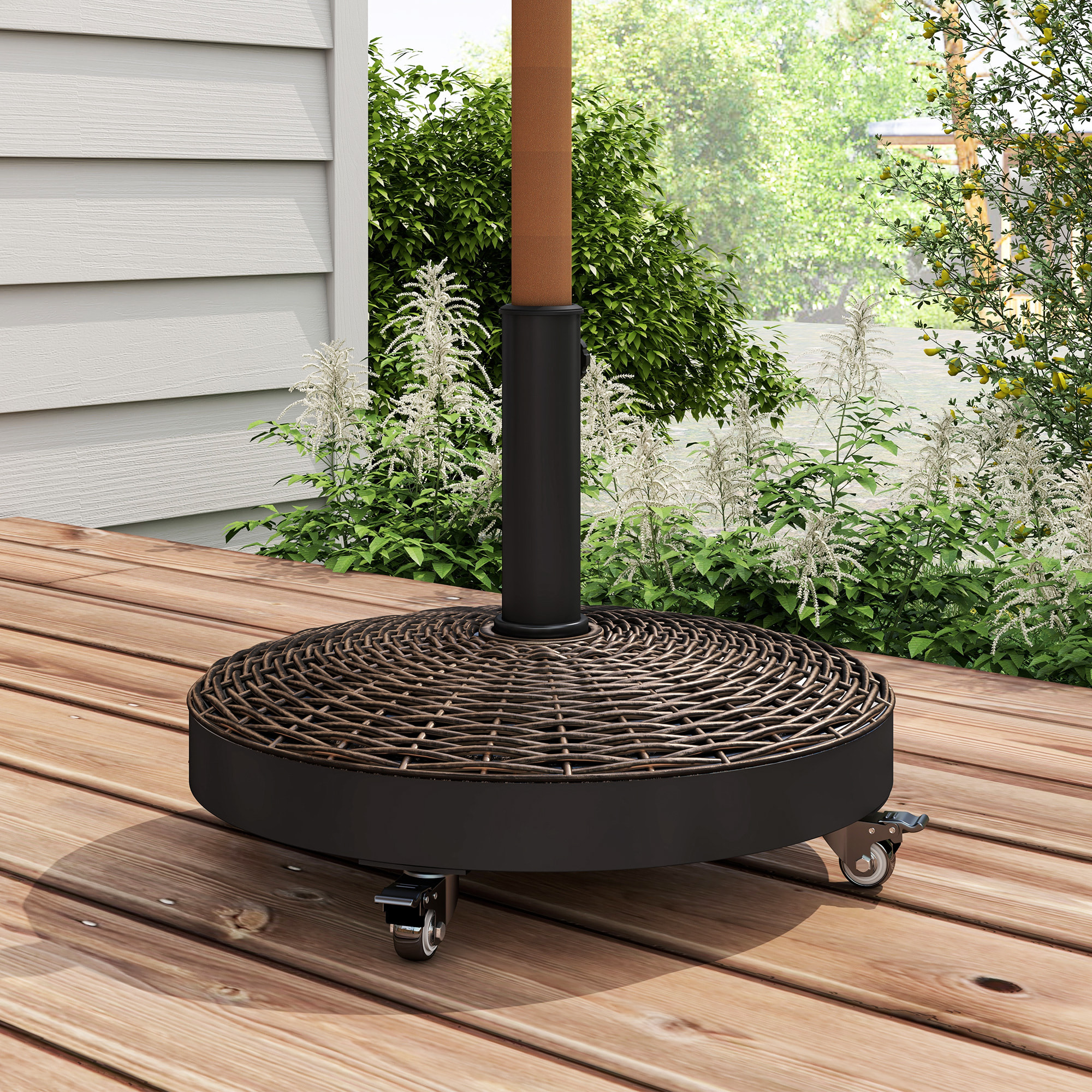 Pied de parasol base de lestage rond poids net 22,7kg en résine avec 4 roulettes - dim. Ø 52 x 41H cm - chocolat