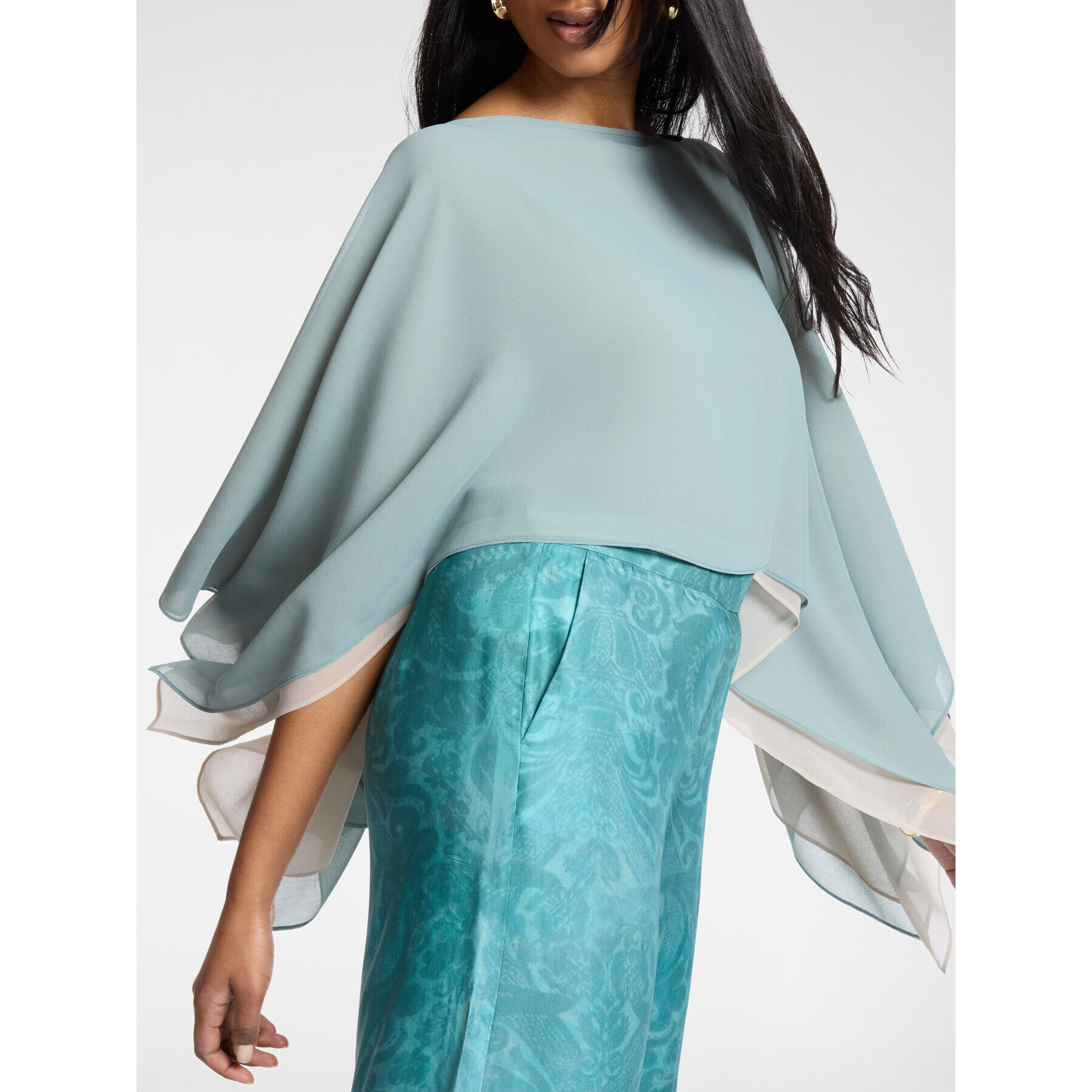 Elena Mirò - Mantella doppia in georgette - Azzurro