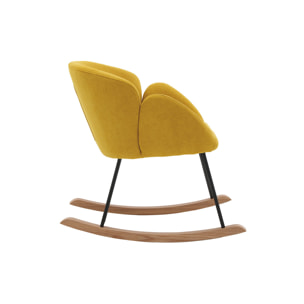 Rocking chair en tissu effet velours jaune moutarde, métal noir et bois clair RHAPSODY