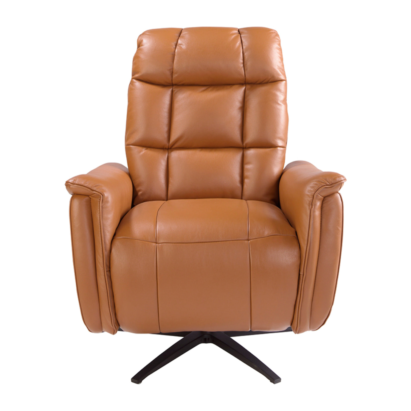 Sillón Angel Cerdá relax giratorio con reposabrazos con asiento y respaldo tapizados en piel de origen vacuno en marrón patas de acero inoxidable en epoxi negro 85x80x106cm