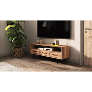 Meuble tv bois hêtre 3 tiroirs paola 144x45cm