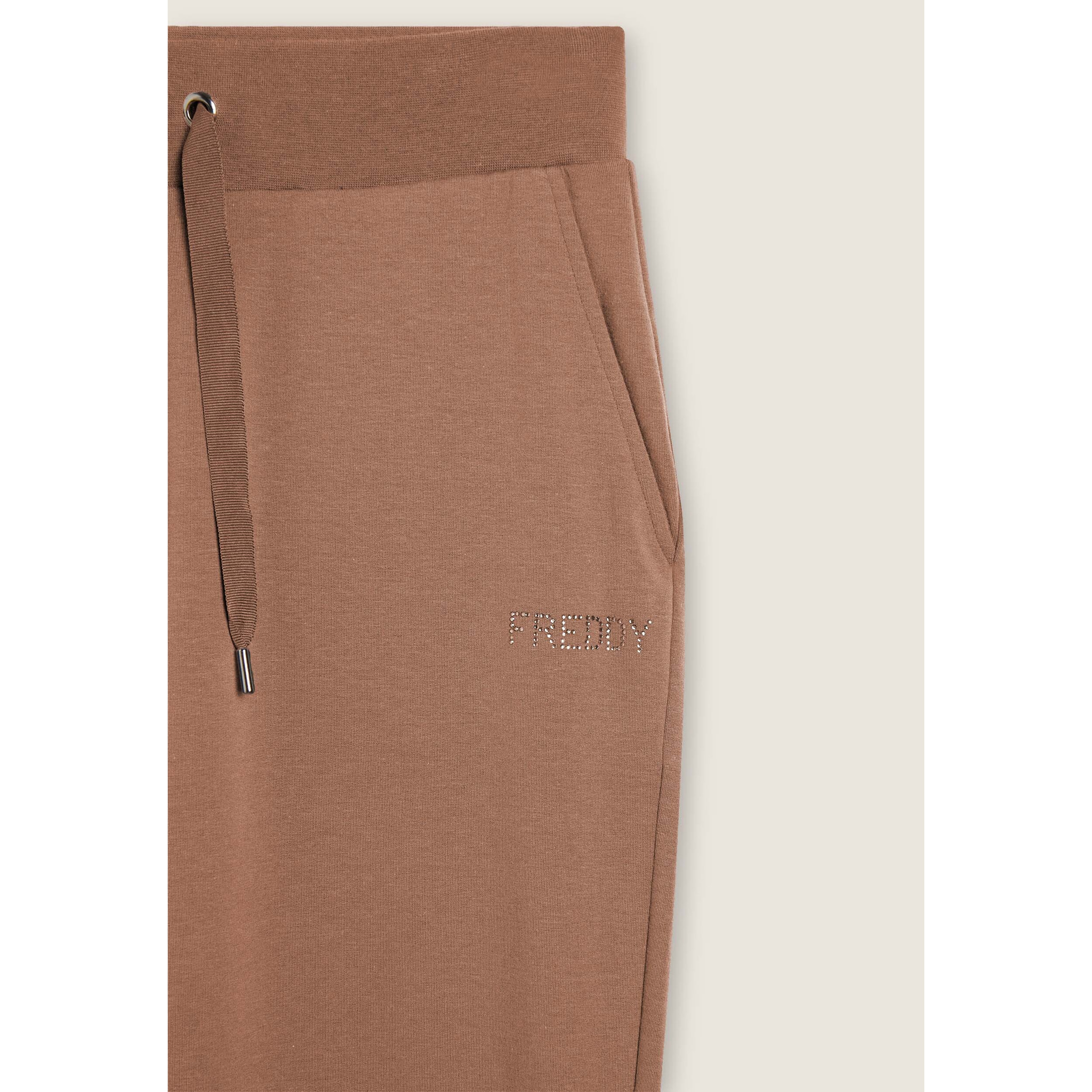 Pantaloni sportivi da donna con fondo dritto e logo strass